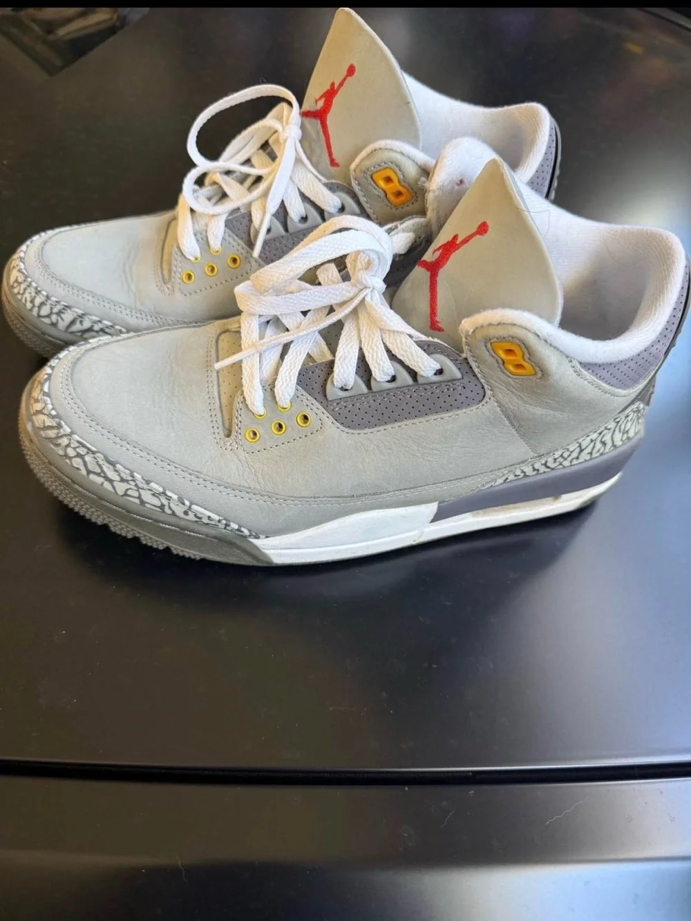 Jordan men Sneakers in Light Gray with Red and Yellow Accents